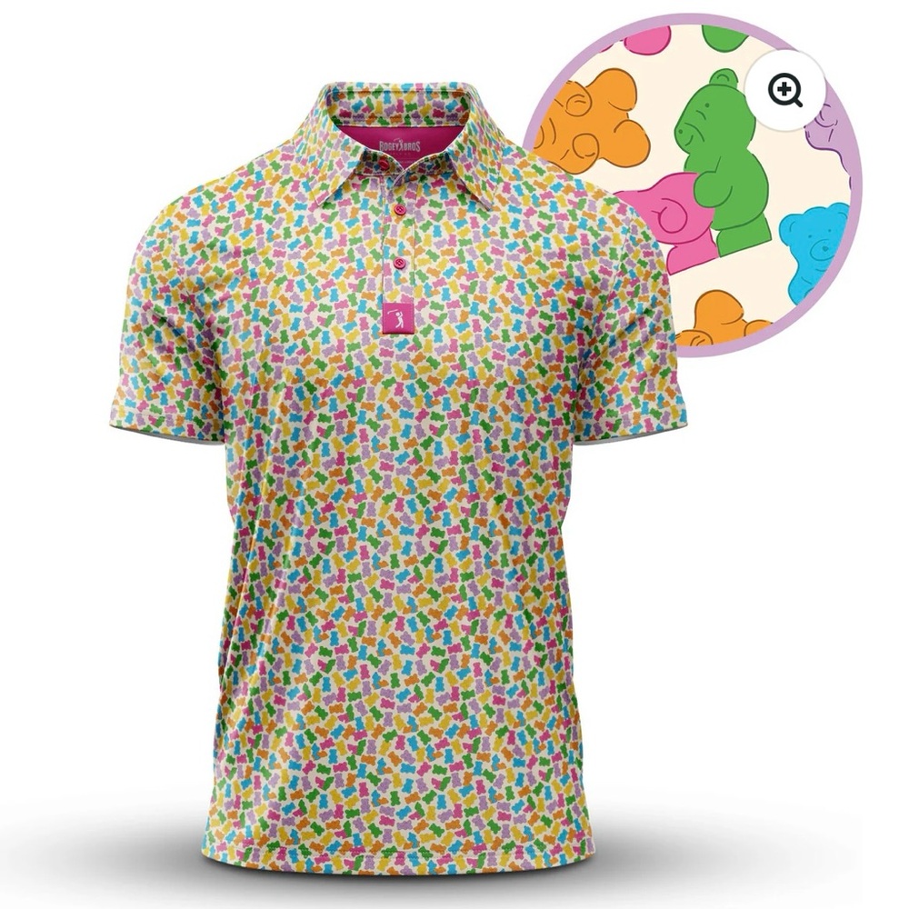 Colorful humping Gummy Bear Print Golf Shirt from Bogey Bros - new